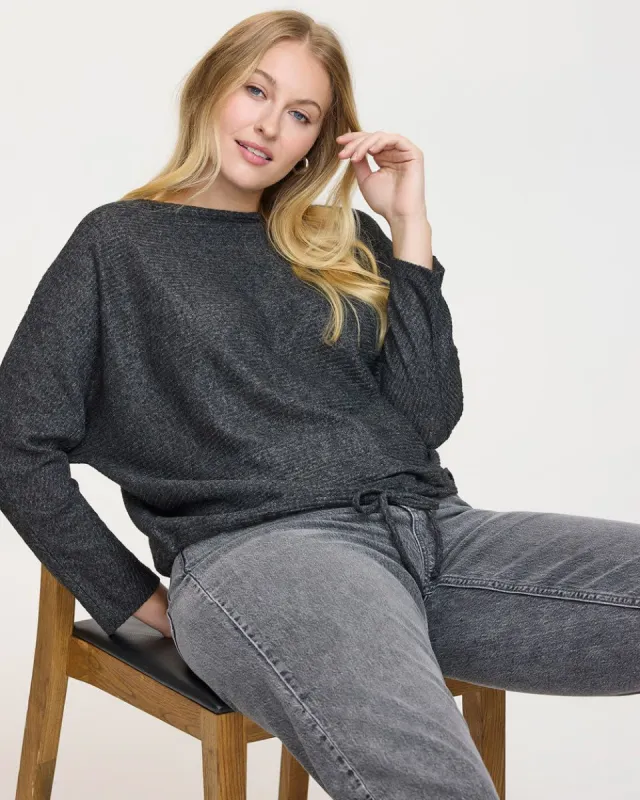 Long-Sleeve Boat-Neck Ribbed Sweater with Drawstring sold by Reitmans