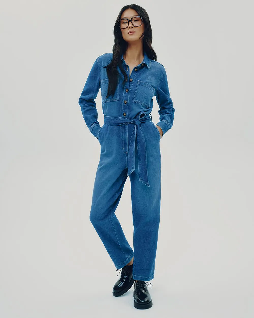 Straight-Leg Long-Sleeve Denim Jumpsuit sold by Reitmans product image thumbnail 3