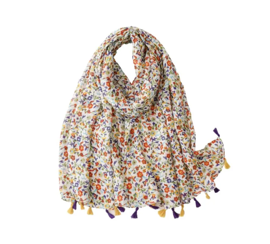 Dainty multi floral scarf with tassels - Don't AsK sold by Reitmans