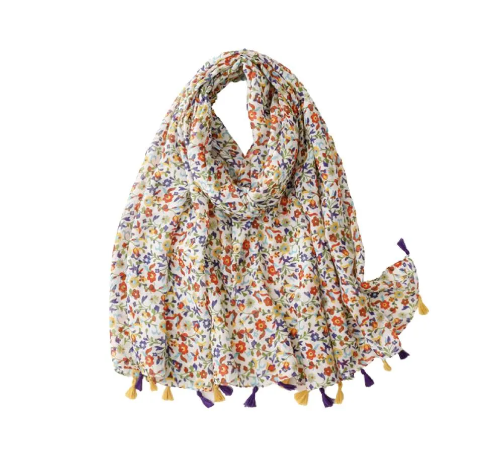 Dainty multi floral scarf with tassels - Don't AsK sold by Reitmans