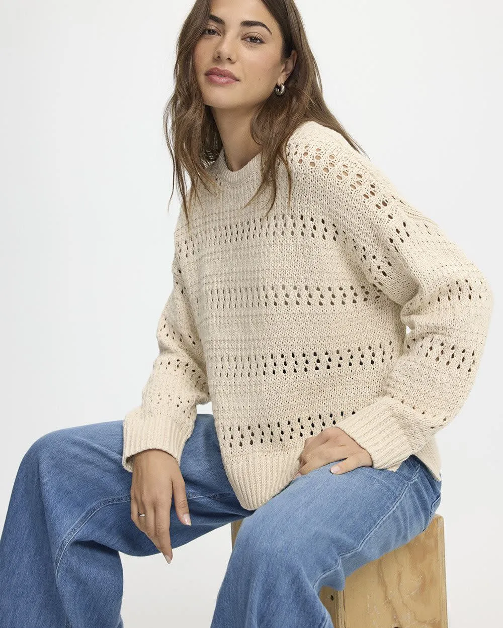 Long-Sleeve Crew-Neck Open-Stitch Pullover sold by Reitmans