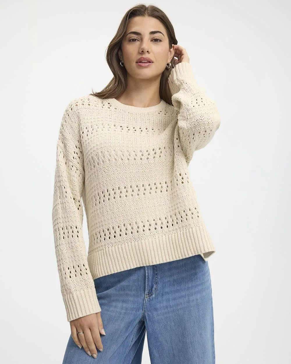 Long-Sleeve Crew-Neck Open-Stitch Pullover sold by Reitmans product image thumbnail 3