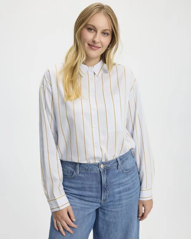 Striped Long-Sleeve Buttoned-Down Blouse with Chest Pocket sold by Reitmans