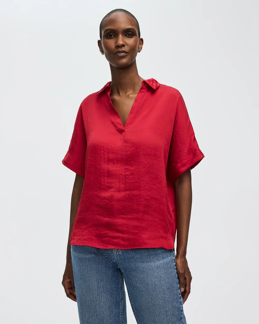 Extended-Sleeve V-Neck Blouse with Shirt Collar sold by Reitmans