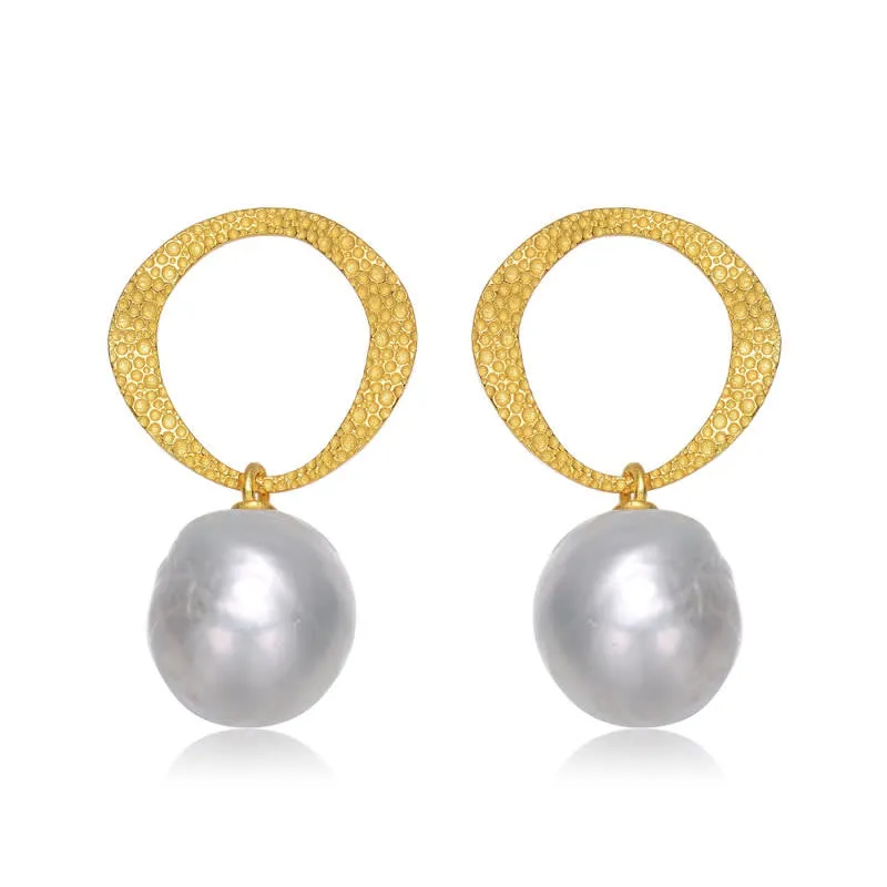 Genevive Sterling Silver 14k Yellow Gold Plated with Genuine Freshwater Button Pearl Drop Earrings sold by Reitmans product image thumbnail 2