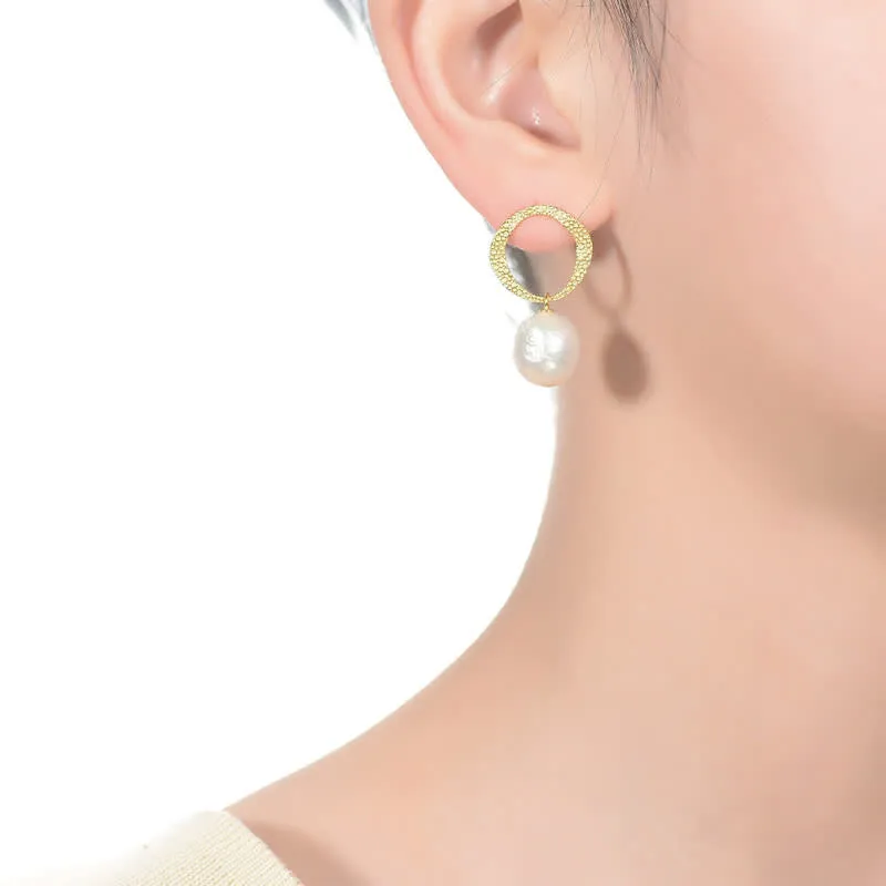 Genevive Sterling Silver 14k Yellow Gold Plated with Genuine Freshwater Button Pearl Drop Earrings sold by Reitmans product image thumbnail 3