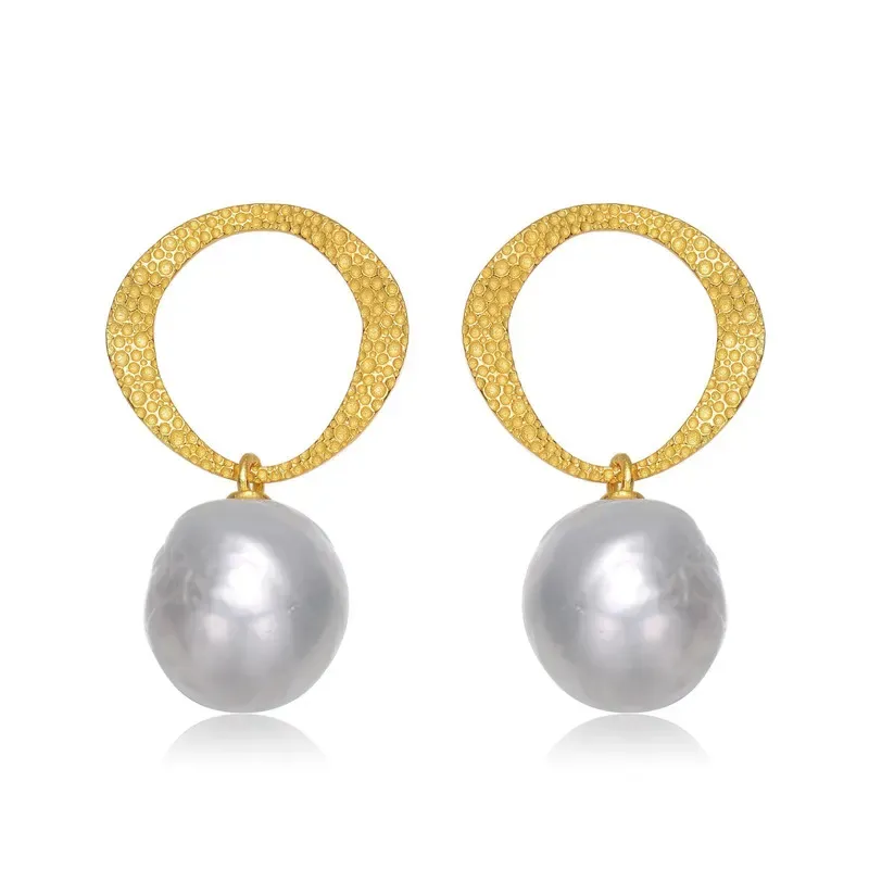 Genevive Sterling Silver 14k Yellow Gold Plated with Genuine Freshwater Button Pearl Drop Earrings sold by Reitmans product image thumbnail 5