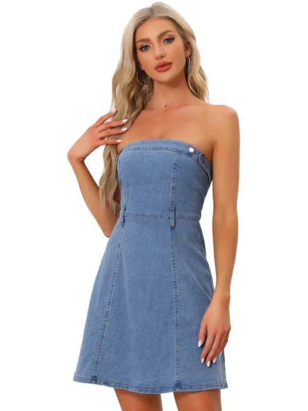 Allegra K - Strapless Sleeveless Tube Denim Dress sold by Reitmans