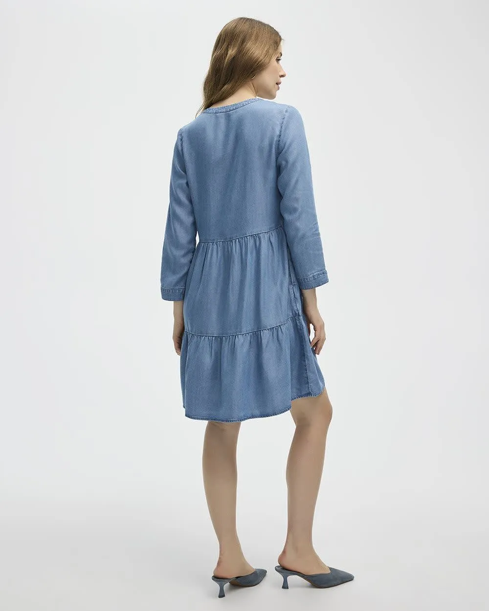 Long-Sleeve Split-Neck Tiered Dress sold by Reitmans product image thumbnail 2