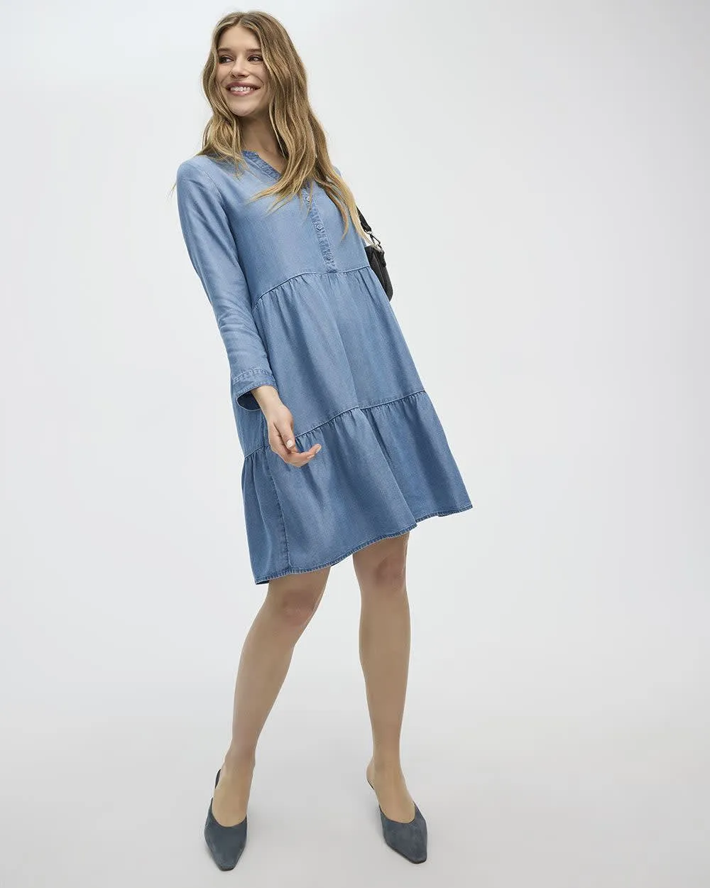 Long-Sleeve Split-Neck Tiered Dress sold by Reitmans product image thumbnail 3