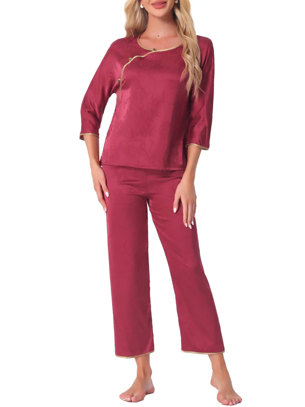 Cheibear - Silky Long Sleeve Hanfu Loungewear Pajama Set sold by Reitmans