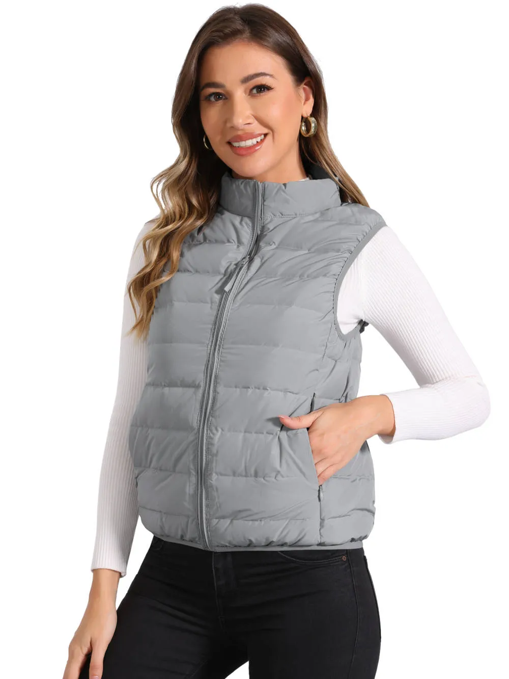 Allegra K - Sleeveless Zip-Up Stand Collar Puffer Vest sold by Reitmans