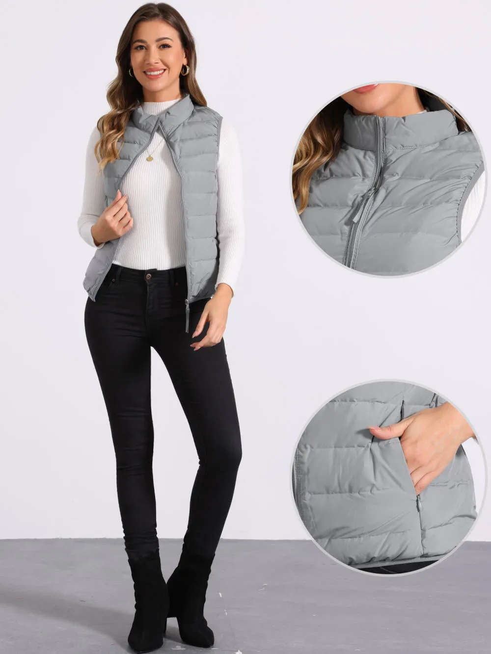 Allegra K - Sleeveless Zip-Up Stand Collar Puffer Vest sold by Reitmans product image thumbnail 2