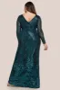 Goddiva - Long Sleeve Sequin V Wrap Maxi Dress - Plus size sold by Reitmans