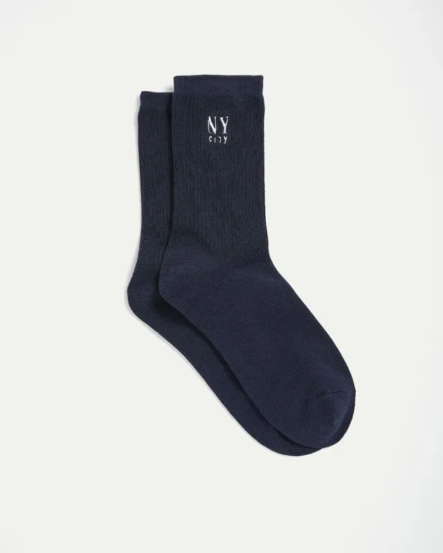 Cotton Crew Socks with "NY City" Embroidery sold by Reitmans