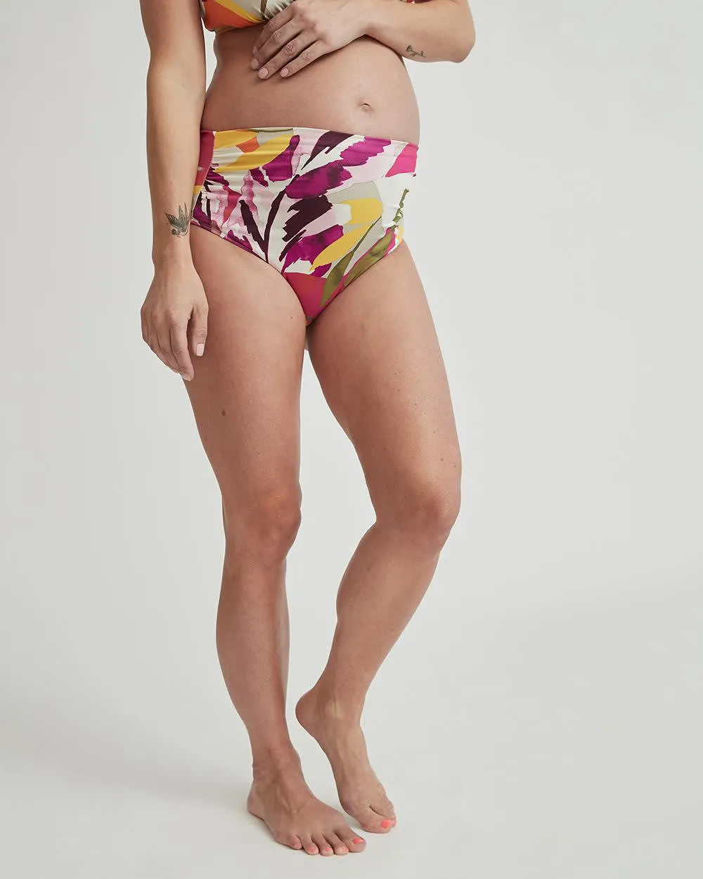 High-Waist Bikini Bottom with Shirring - Thyme Maternity sold by Reitmans
