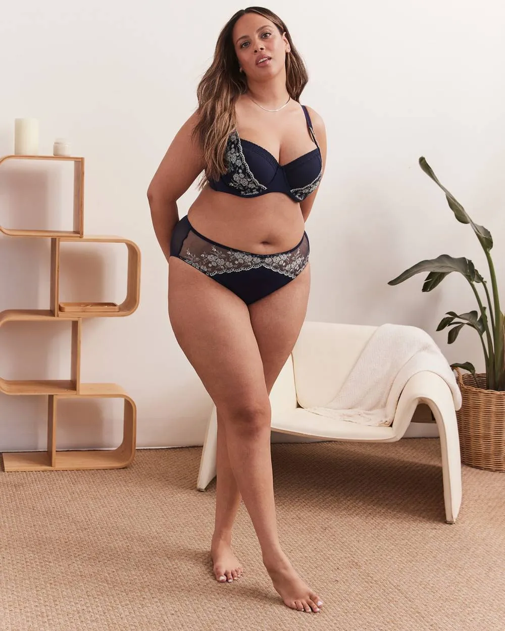 Blue High-Cut Brief with Lace Embroidery and Mesh Back - Déesse Collection sold by Reitmans