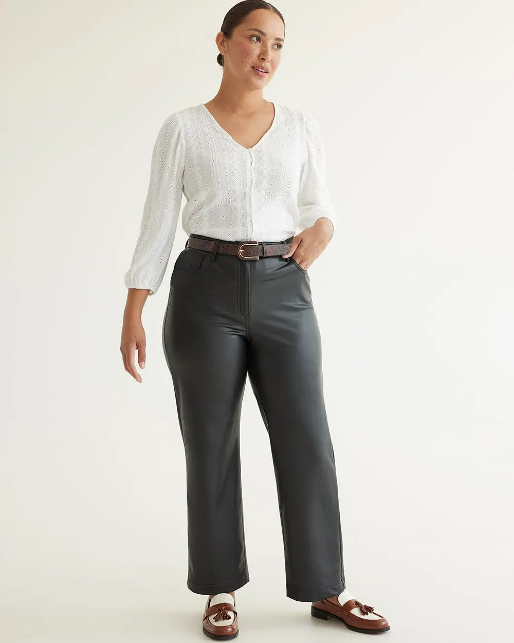 Straight-Leg High-Rise Faux Leather Pants sold by Reitmans product image thumbnail 4
