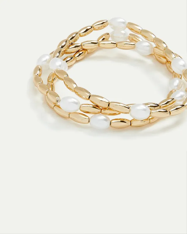 Elastic Bracelets with Beads and Pearls, Set of 3 sold by Reitmans