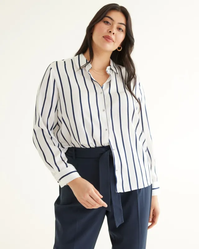 Long-Sleeve Buttoned-Down Satin Blouse sold by Reitmans