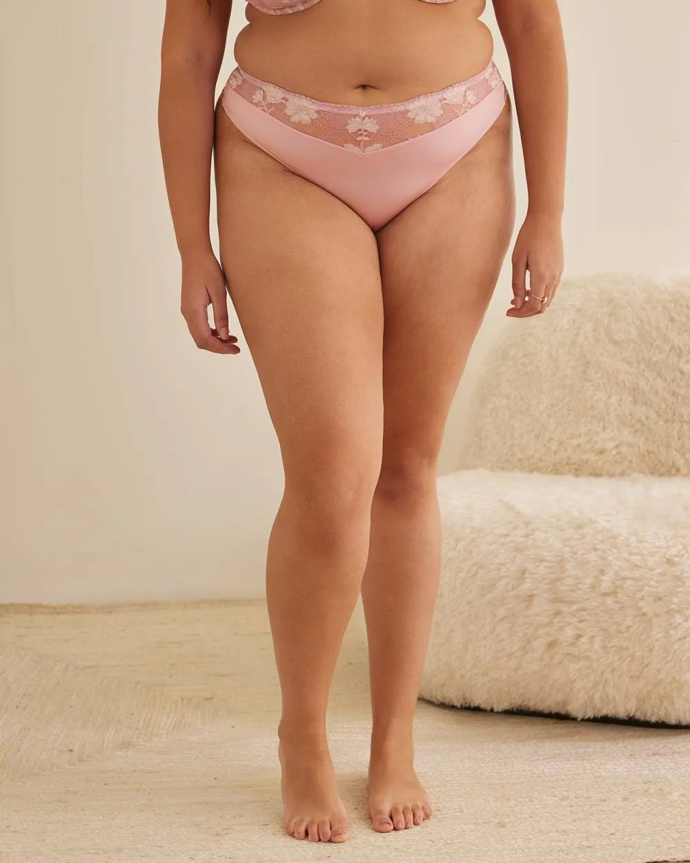 Satin Microfibre Thong with Lace Waistband - Déesse Collection sold by Reitmans product image thumbnail 5