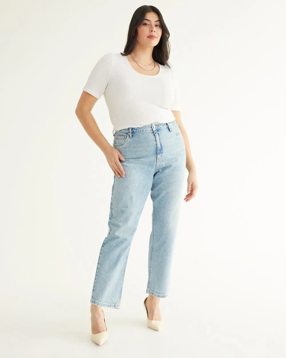 Tapered-Leg High-Rise Jean - The Mom Jeans - Petite sold by Reitmans