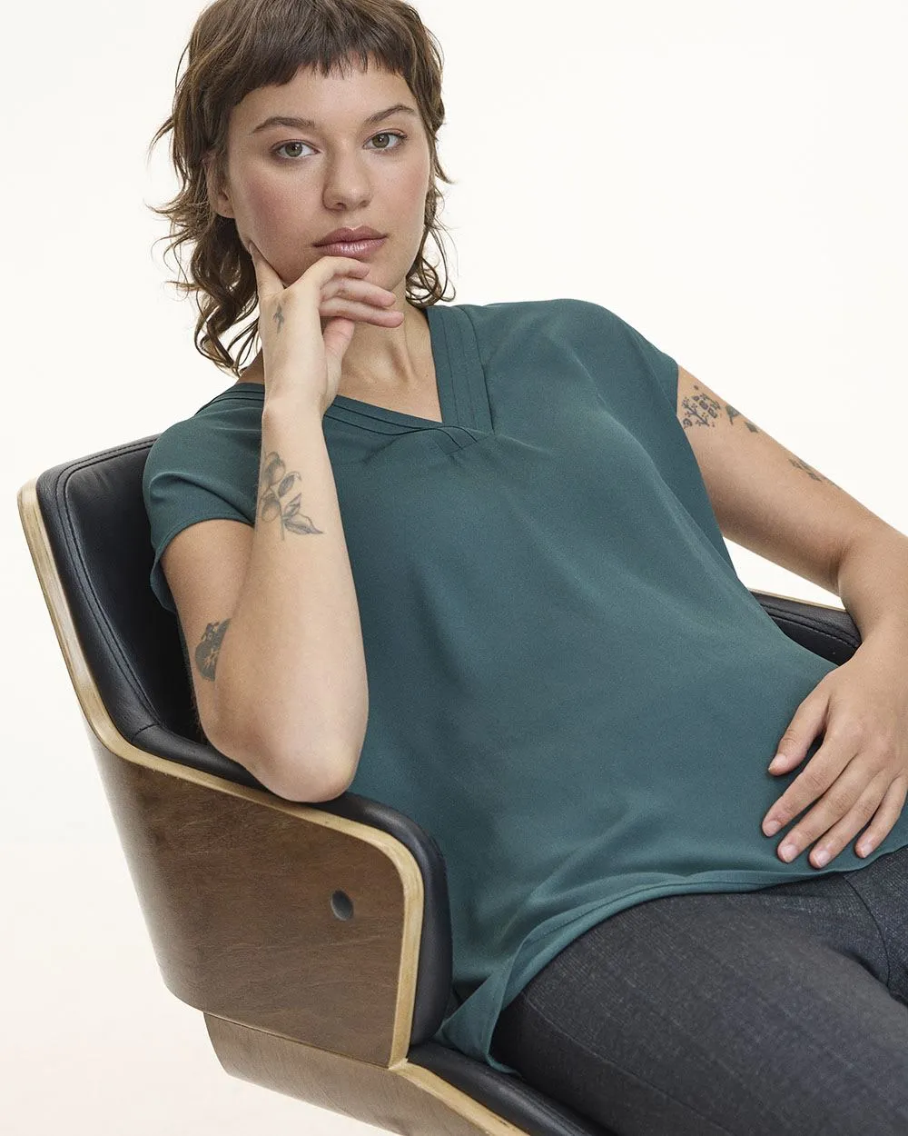 Short-Sleeve V-Neck Blouse sold by Reitmans product image thumbnail 3