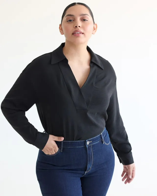 Long-Sleeve V-Neck Blouse with Shirt Collar sold by Reitmans