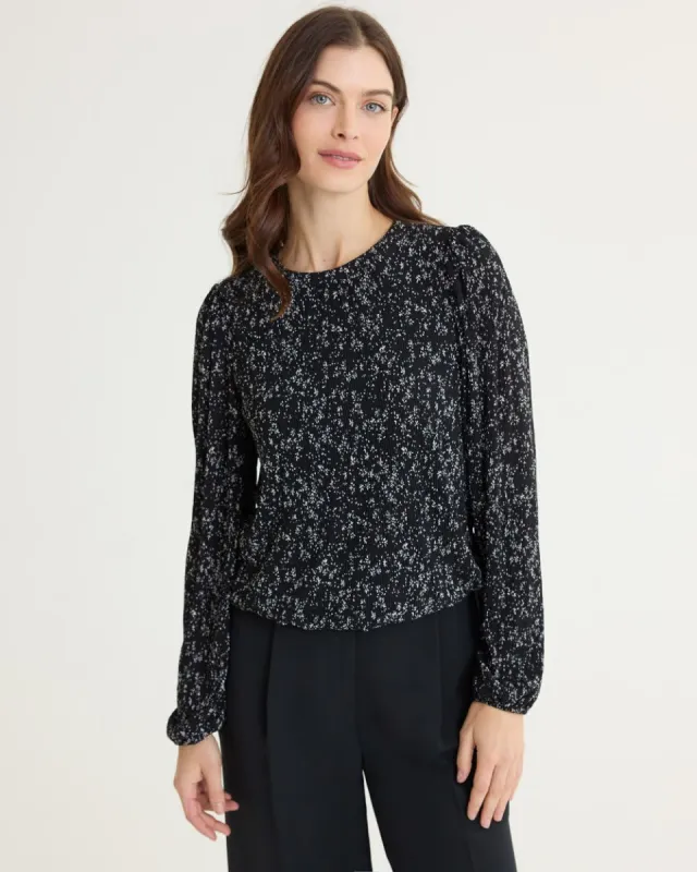 Long-Puffy-Sleeve Crew-Neck Shirred Top sold by Reitmans