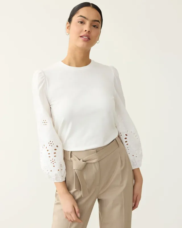 3/4-Balloon-Sleeve Mix-Media Tee sold by Reitmans