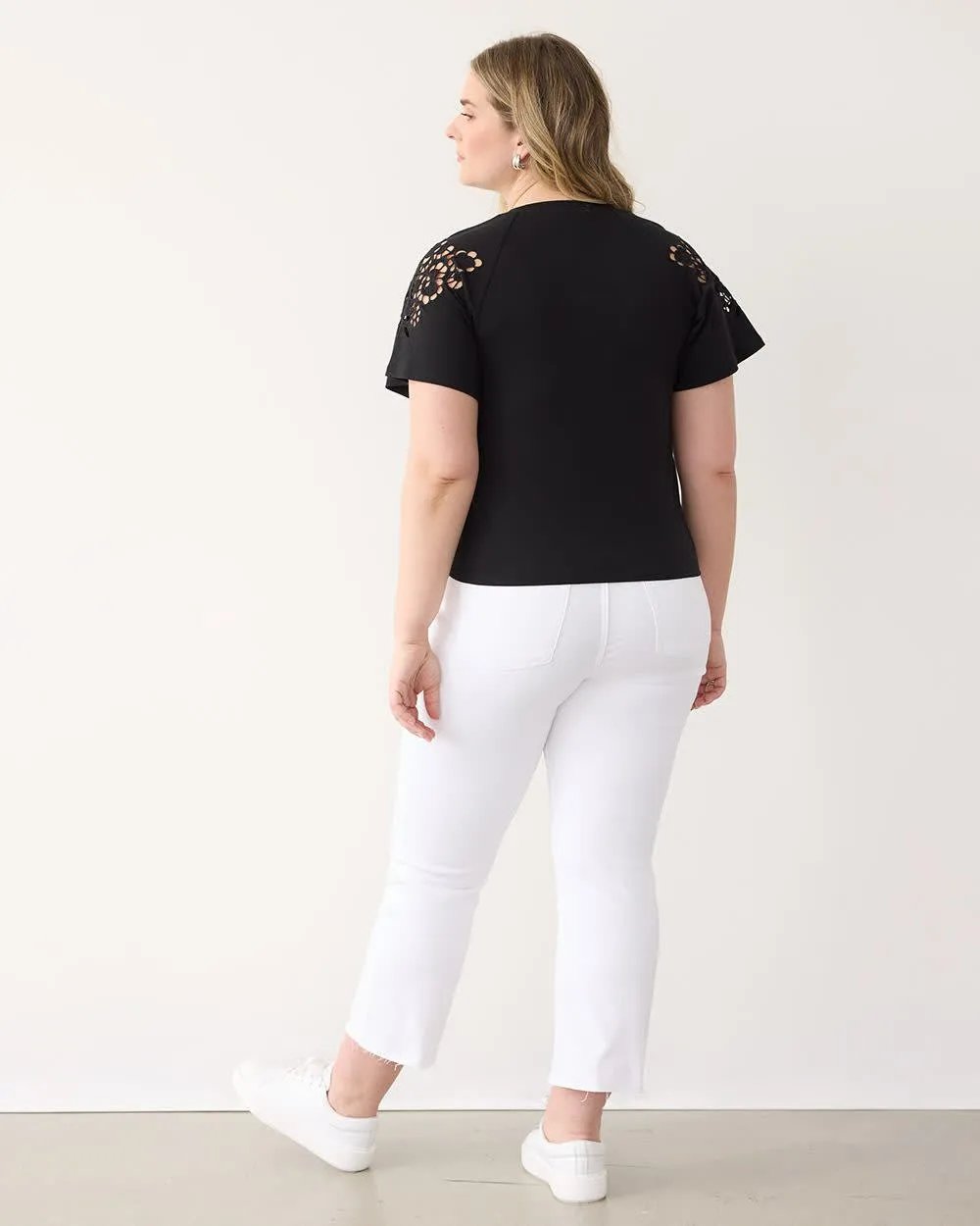 Short-Sleeve Eyelet Top with Crew Neckline sold by Reitmans product image thumbnail 2