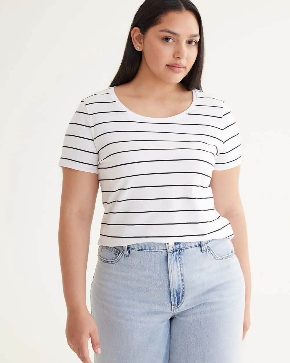 Scoop-Neck Striped Cotton Tee - R Essentials sold by Reitmans
