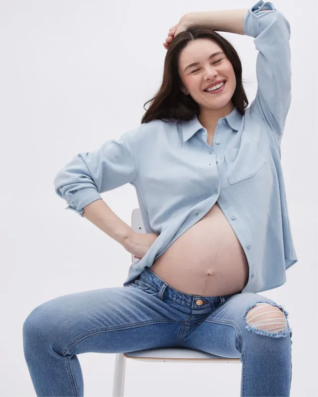 Long-Sleeve Buttoned-Down Shirt - Thyme Maternity sold by Reitmans