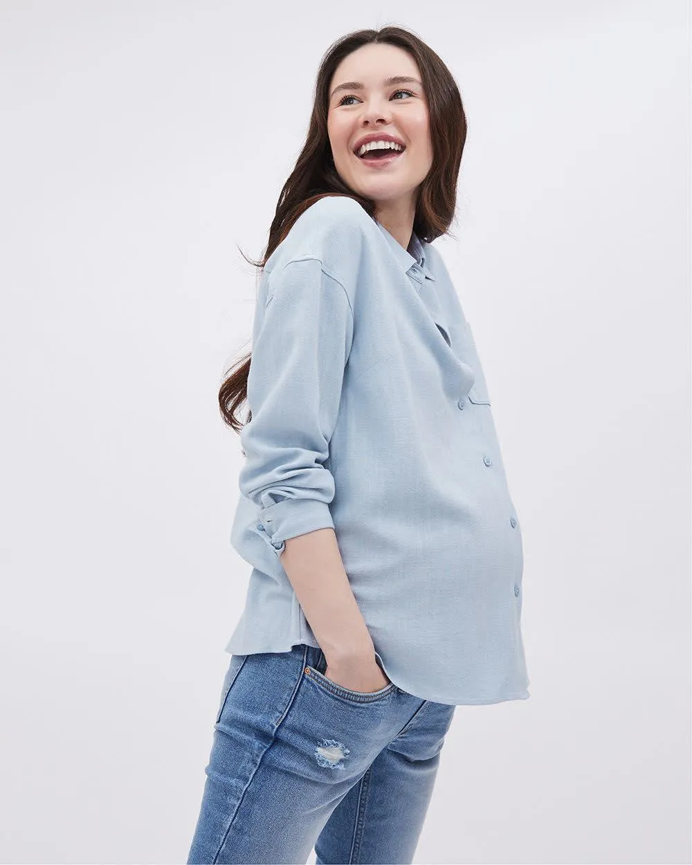 Long-Sleeve Buttoned-Down Shirt - Thyme Maternity sold by Reitmans product image thumbnail 4