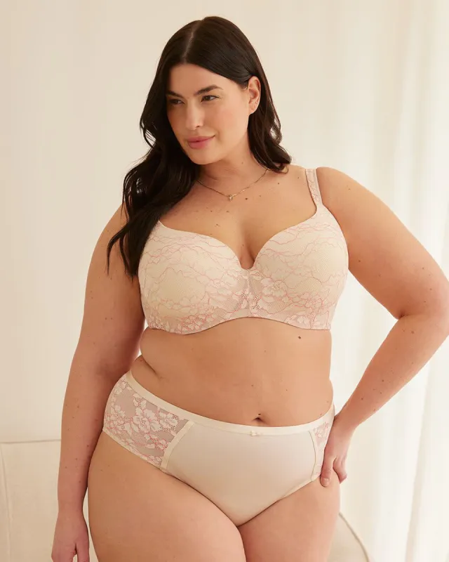 Underwire Two-Tone T-Shirt Bra with Lace - Déesse Collection sold by Reitmans