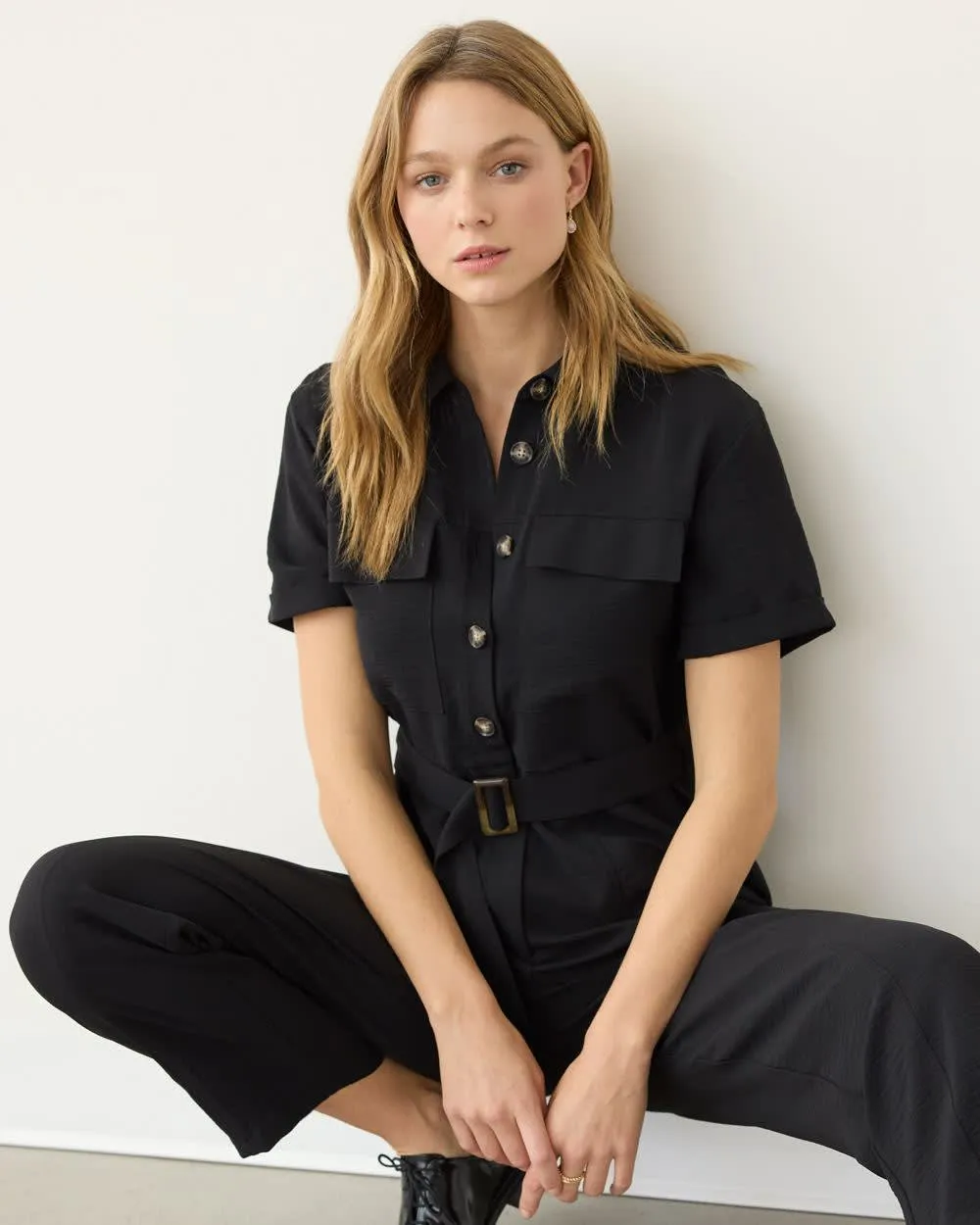 Straight-Leg Short-Sleeve Jumpsuit with Shirt Collar sold by Reitmans product image thumbnail 3