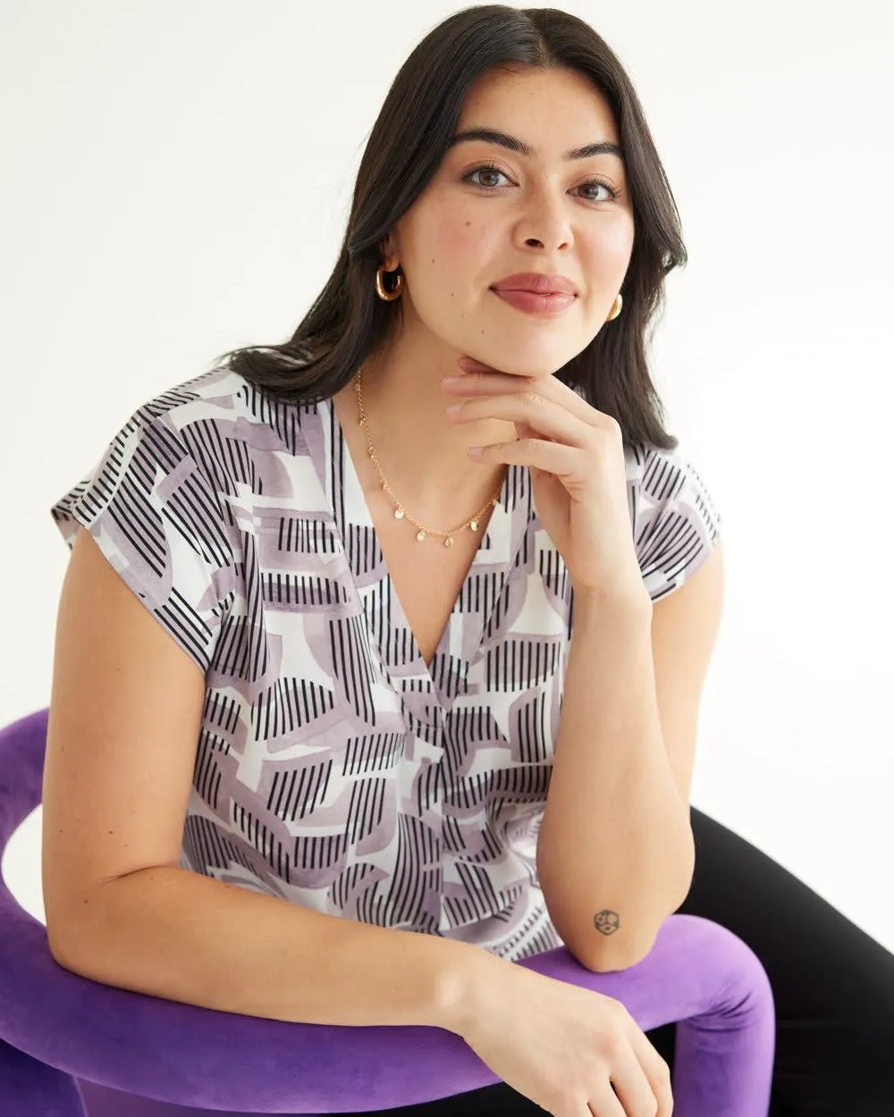 Cap-Sleeve Blouse with V Neckline - R Essentials sold by Reitmans product image thumbnail 3