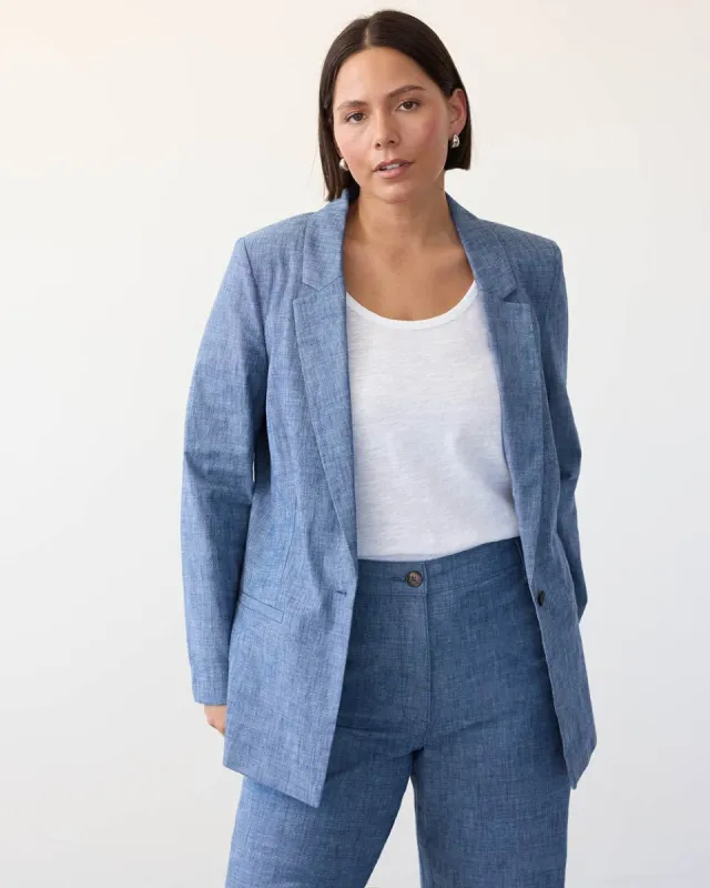 One-Button Closure Chambray Blazer sold by Reitmans