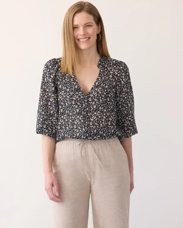 3/4-Sleeve V-Neck Buttoned-Down Blouse sold by Reitmans