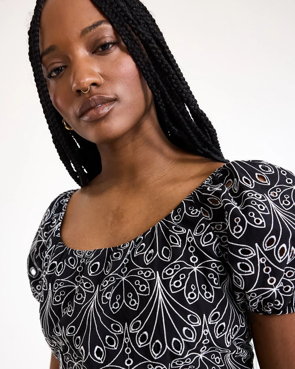 Short-Flutter-Sleeve Wrap Eyelet Dress sold by Reitmans product image thumbnail 4