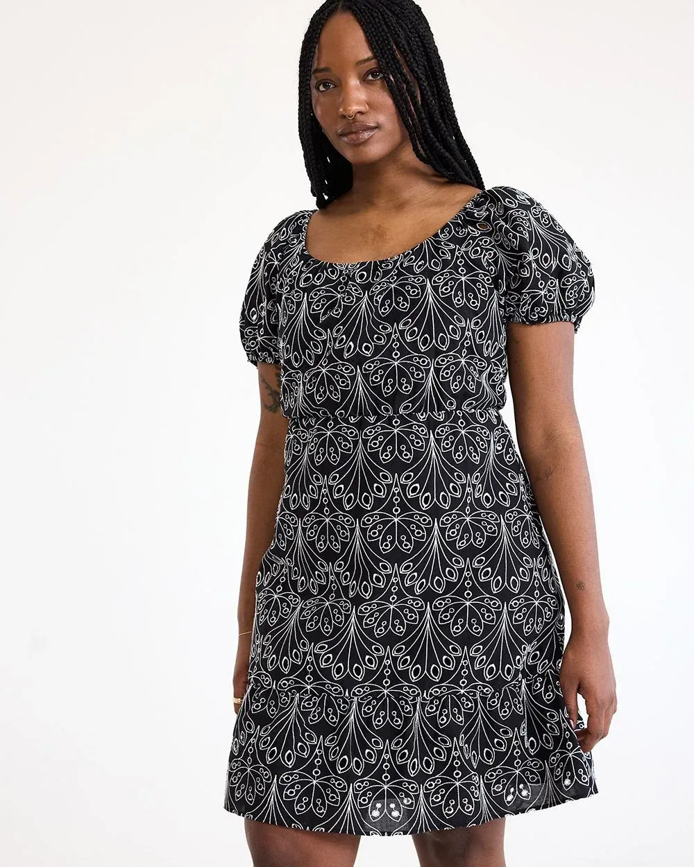 Short-Flutter-Sleeve Wrap Eyelet Dress sold by Reitmans product image thumbnail 5