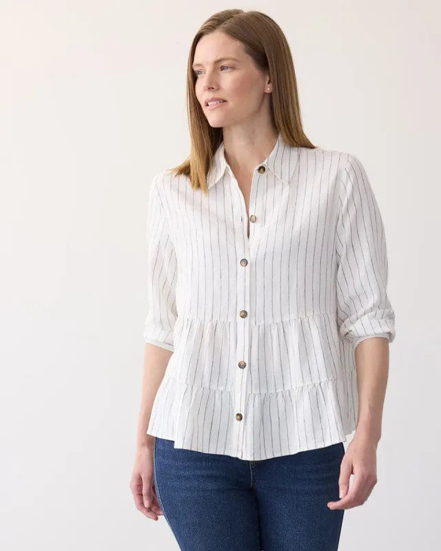 3/4-Sleeve Buttoned-Down Linen Blouse sold by Reitmans