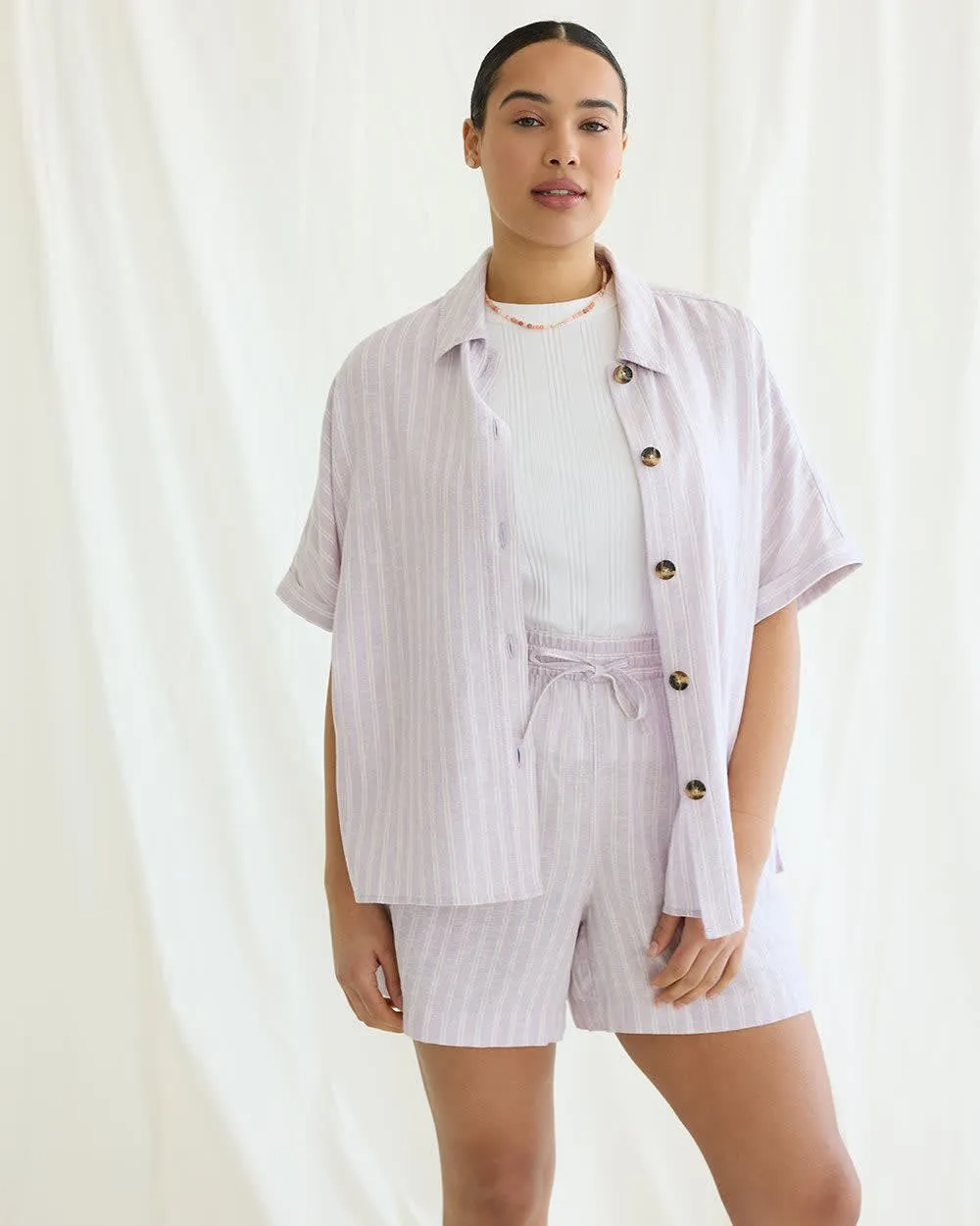 Short-Sleeve Buttoned-Down Linen-Blend Blouse sold by Reitmans