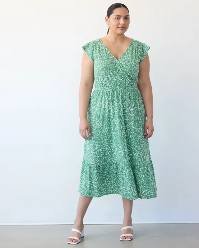 Short-Sleeve Tiered Midi Dress with Wrap Neckline sold by Reitmans