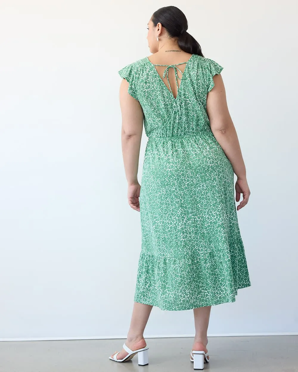 Short-Sleeve Tiered Midi Dress with Wrap Neckline sold by Reitmans product image thumbnail 2