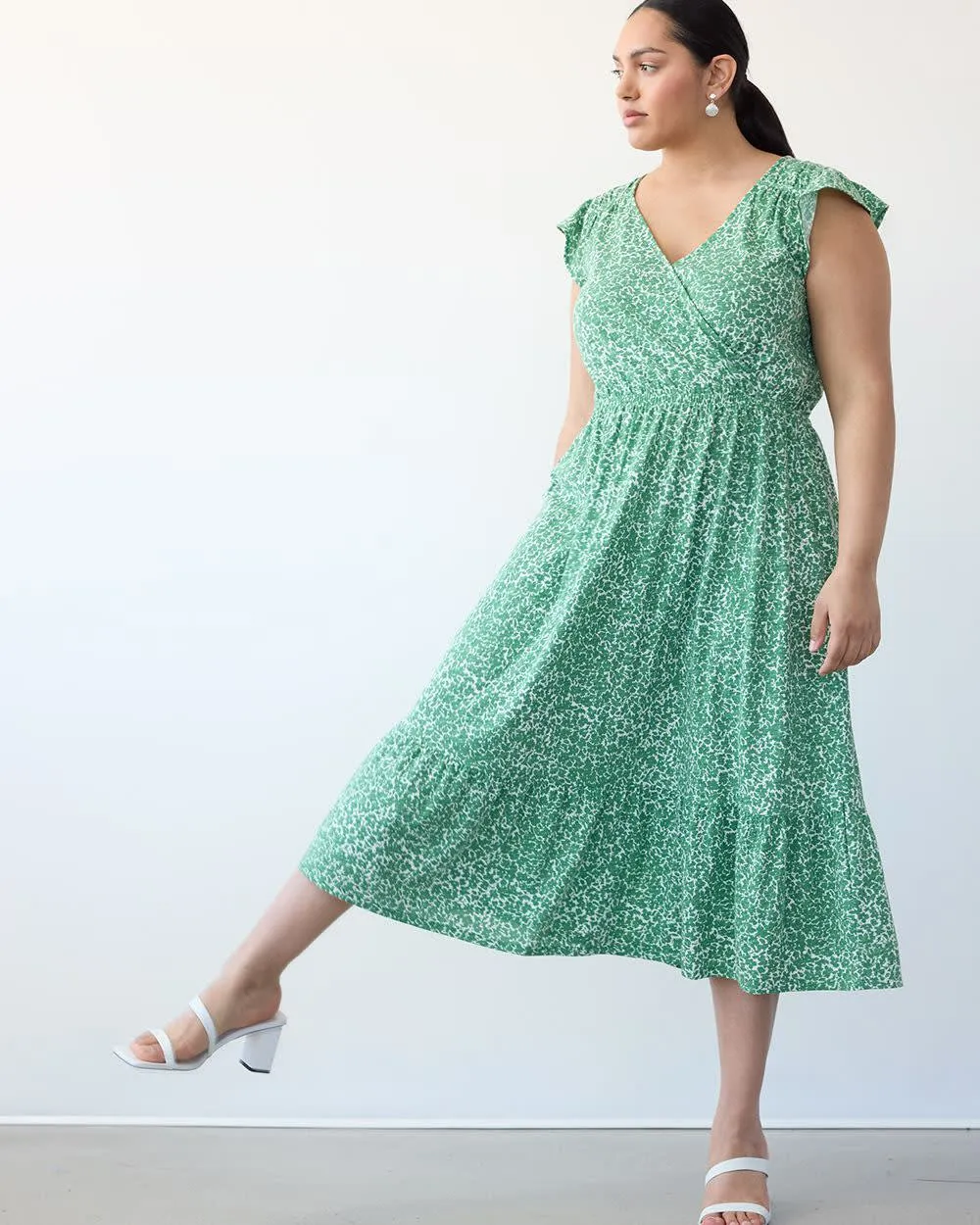 Short-Sleeve Tiered Midi Dress with Wrap Neckline sold by Reitmans product image thumbnail 3