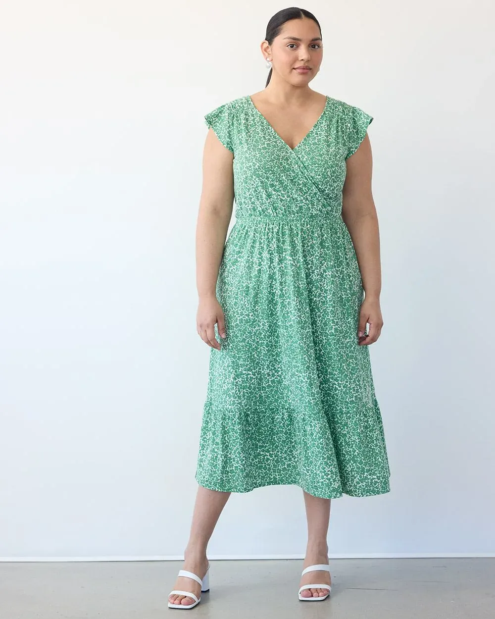 Short-Sleeve Tiered Midi Dress with Wrap Neckline sold by Reitmans product image thumbnail 5
