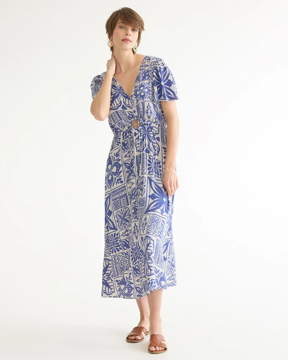 Short-Flutter-Sleeve Midi Dress with Front Cut-Out sold by Reitmans product image thumbnail 2