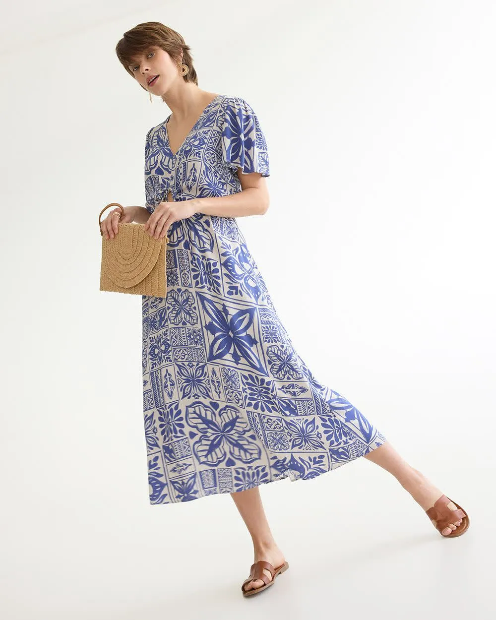 Short-Flutter-Sleeve Midi Dress with Front Cut-Out sold by Reitmans product image thumbnail 4