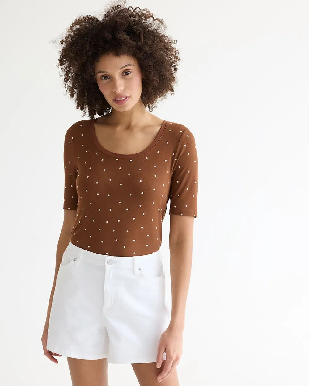 Elbow-Sleeve Scoop-Neck Ribbed Tee sold by Reitmans